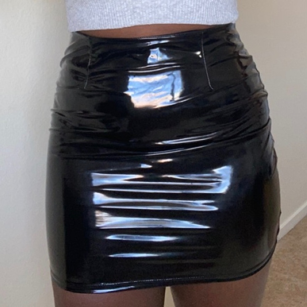 Fashion Nova Black Latex Inspired Skirt SZ L